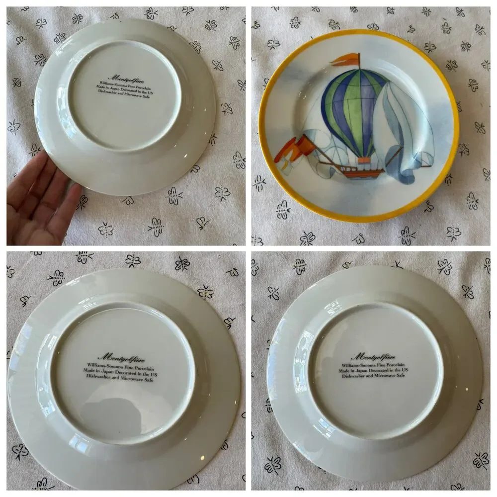 Williams Sonoma Hot Air Balloon Montgolfière Salad Plates x4 wall decor